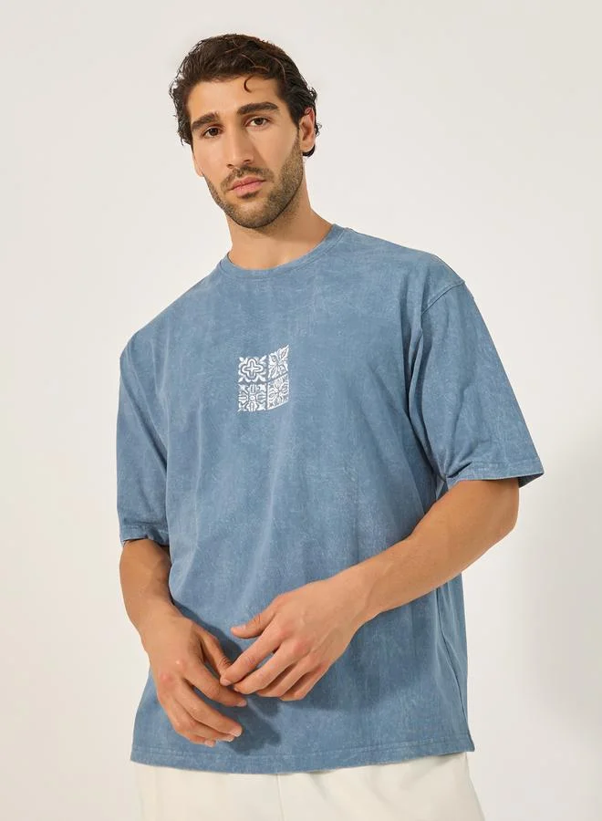 Styli Acid Washed Crew Neck Oversized T-Shirt